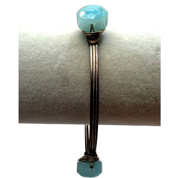 Handcrafted Larimar Gemstone Copper Wire Bangle Bracelet.  A95 - Picture 2 of 9